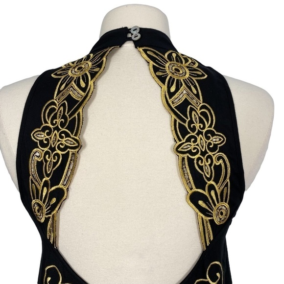 MORRISDAY Black & Gold High Neck Drop Waist Dress Small - Picture 7 of 10